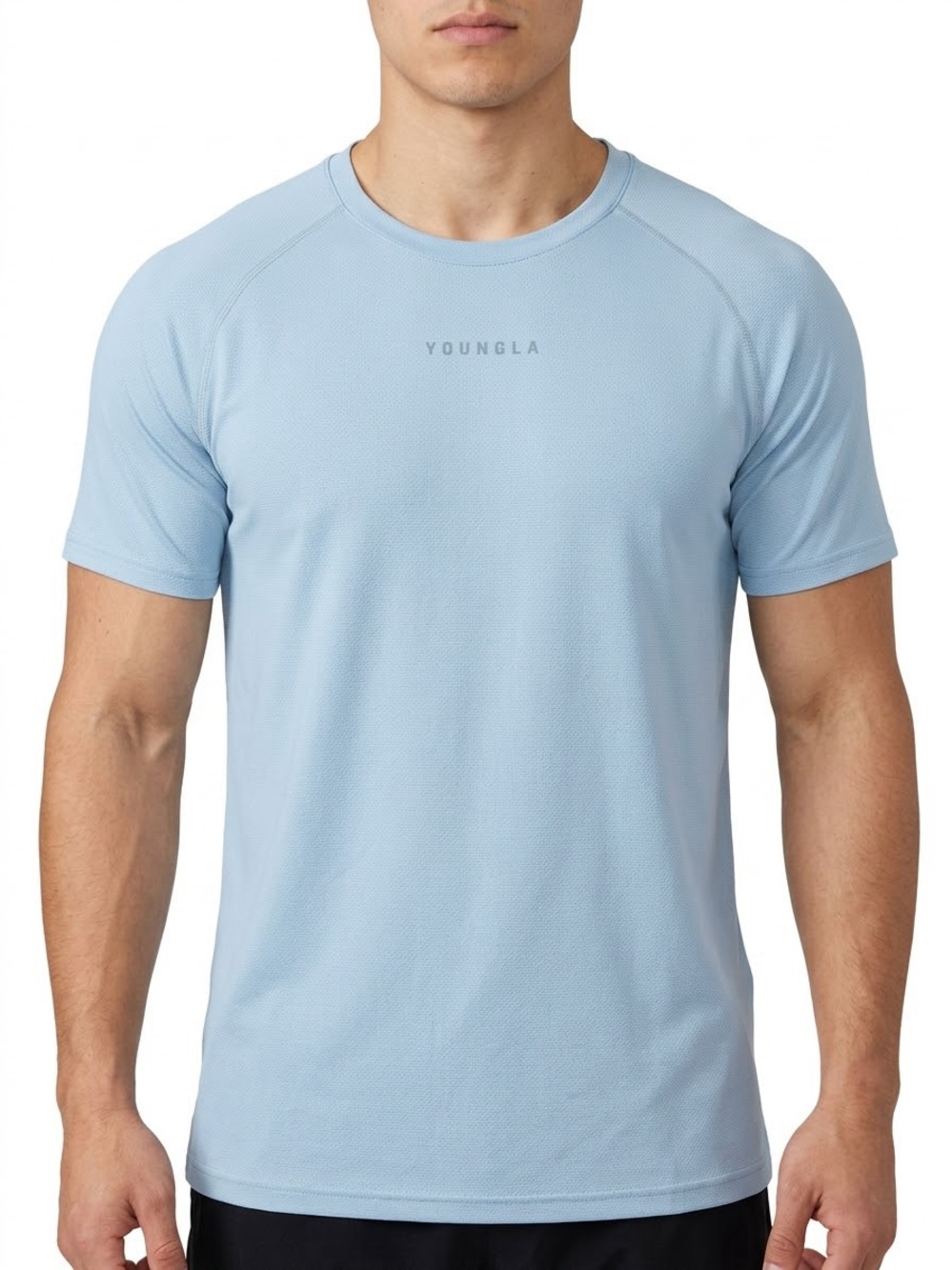 YoungLA Men’s Performance Training Tee Large Light Blue Textured Gym Shirt